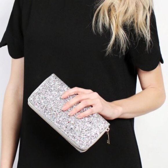 Puffy Glitter Sparkle Zip Around Wallet / Clutch - White - NWT - Picture 2 of 6